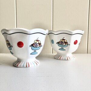 Footed Ice Cream Bowls Set of 2 Vintage 2000s Paris French Shoe Diva Aesthetic